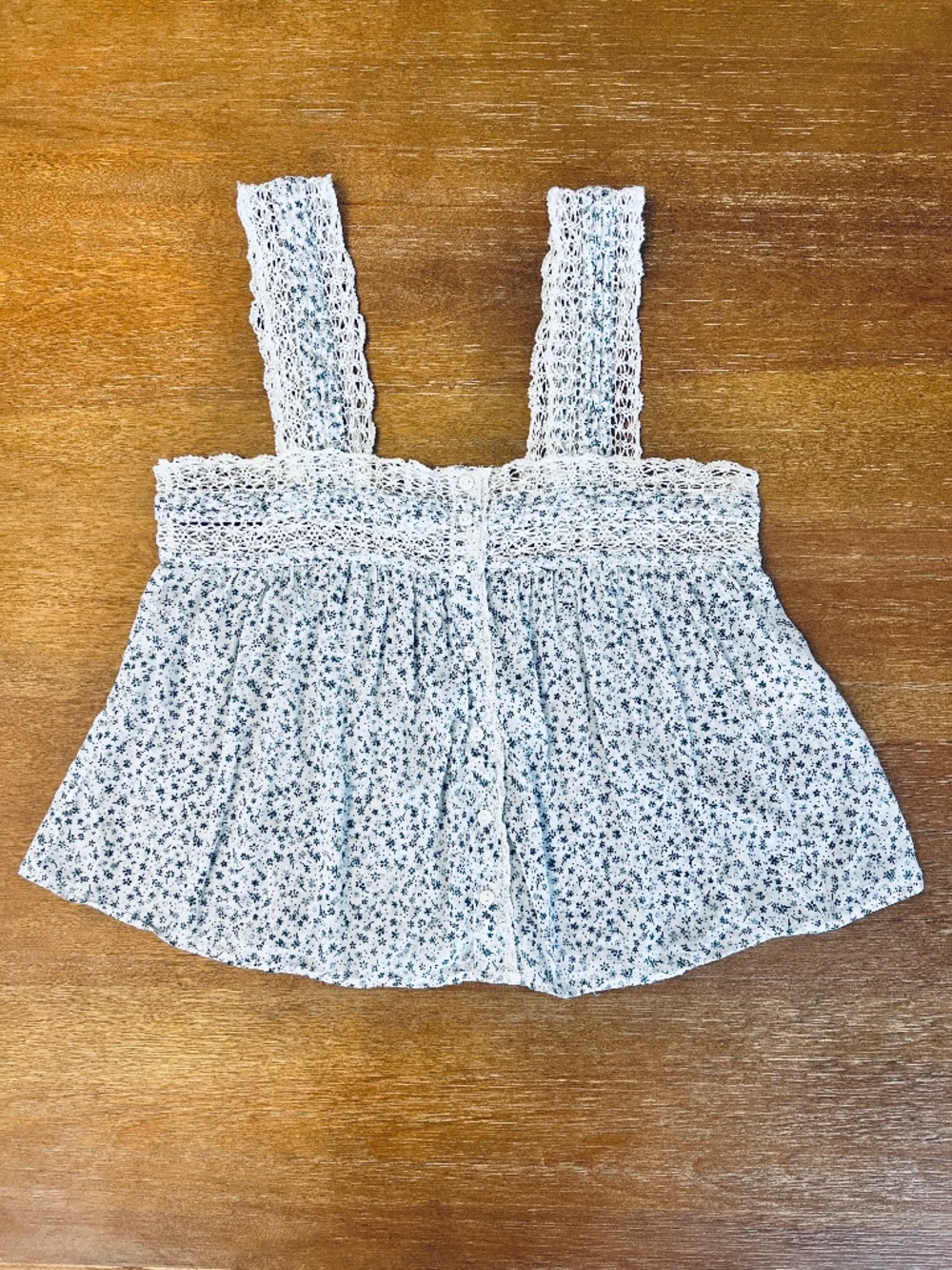 DÔEN Calico Floral Lace Button Front Sleeveless Tank Top Cami |Organic Cotton XS